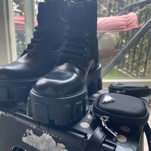 Prada Monolith Brushed Nylon Boots w/ Pouches Included! Like New In the Box!